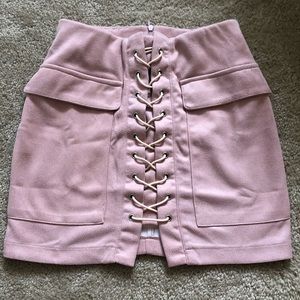 Pink Lace Up Skirt